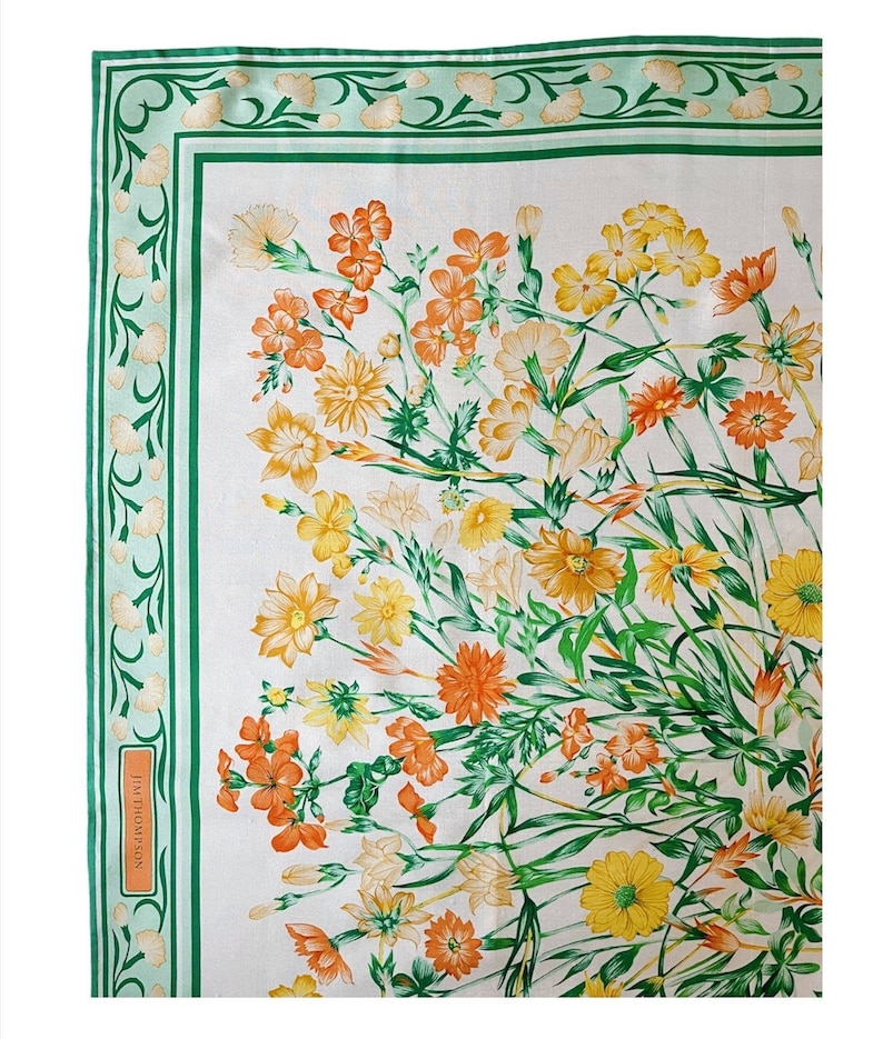 Jim Thompson Yellow Green Silk Flower Bangkok Thailand Scarf.