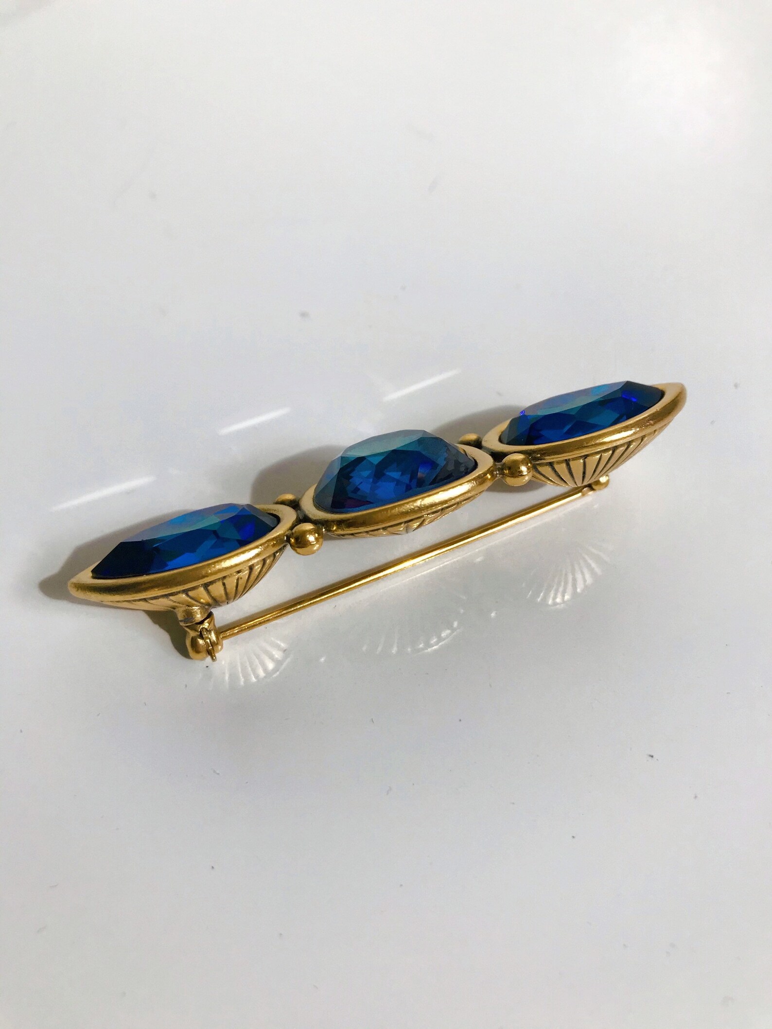 Vintage Yves Saint Laurent YSL Brooch Pin Gold Tone 3 Stone Etsy