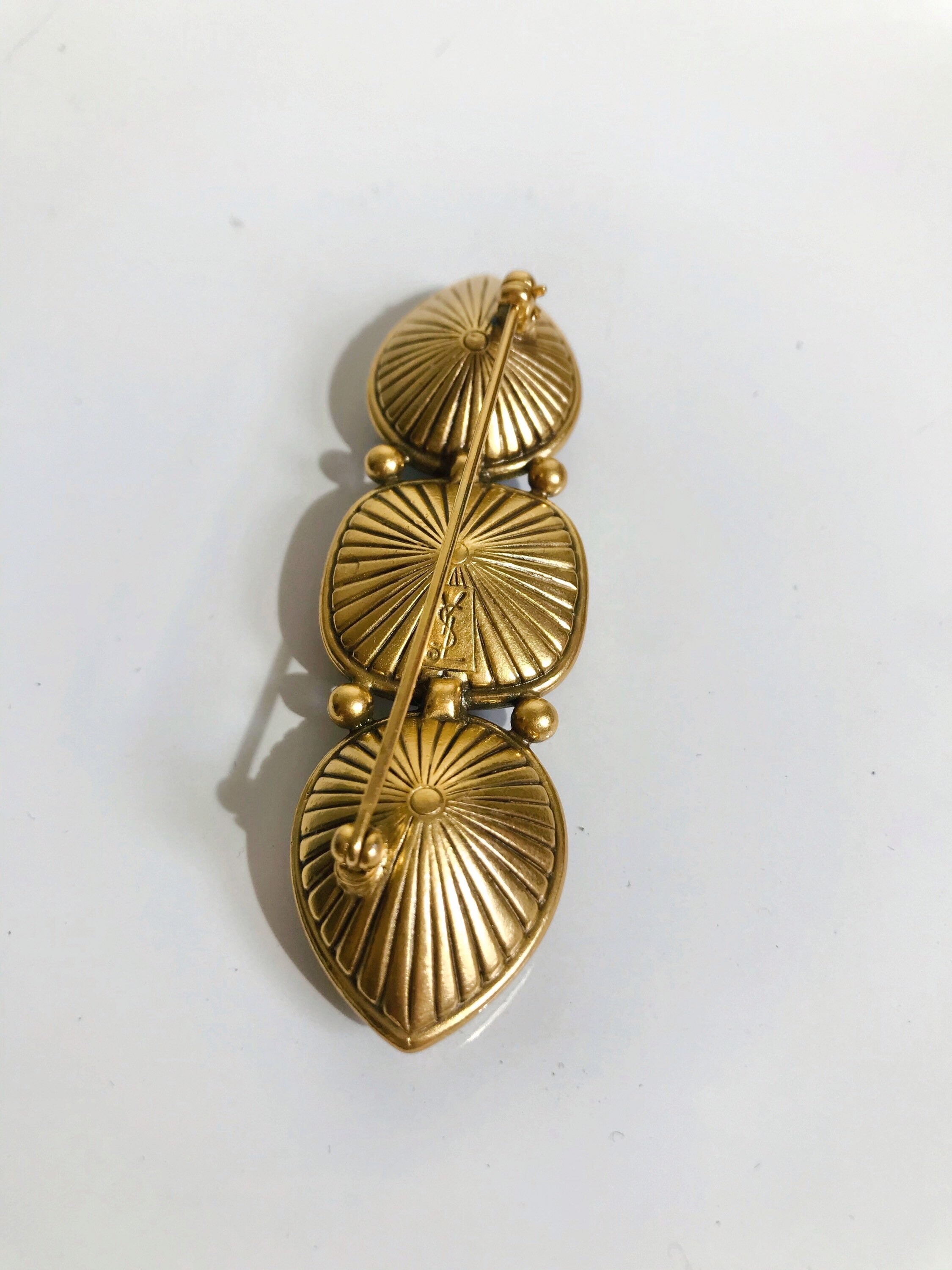 Vintage Yves Saint Laurent YSL Brooch Pin Gold Tone 3 Stone Etsy