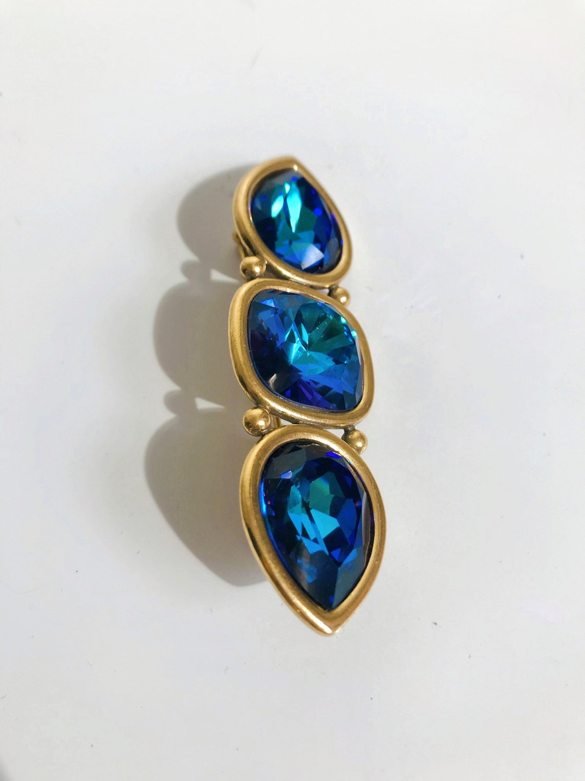 Vintage Yves Saint Laurent YSL Brooch Pin Gold Tone 3 Stone Etsy