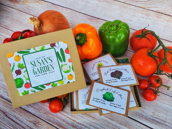 PERSONALIZED Gift for Gardener Garden Seed Box + 14 packs of Vegetable Seeds, Gardening Gift,  Seed Gift Gardener, Birthday Gardening Gift
