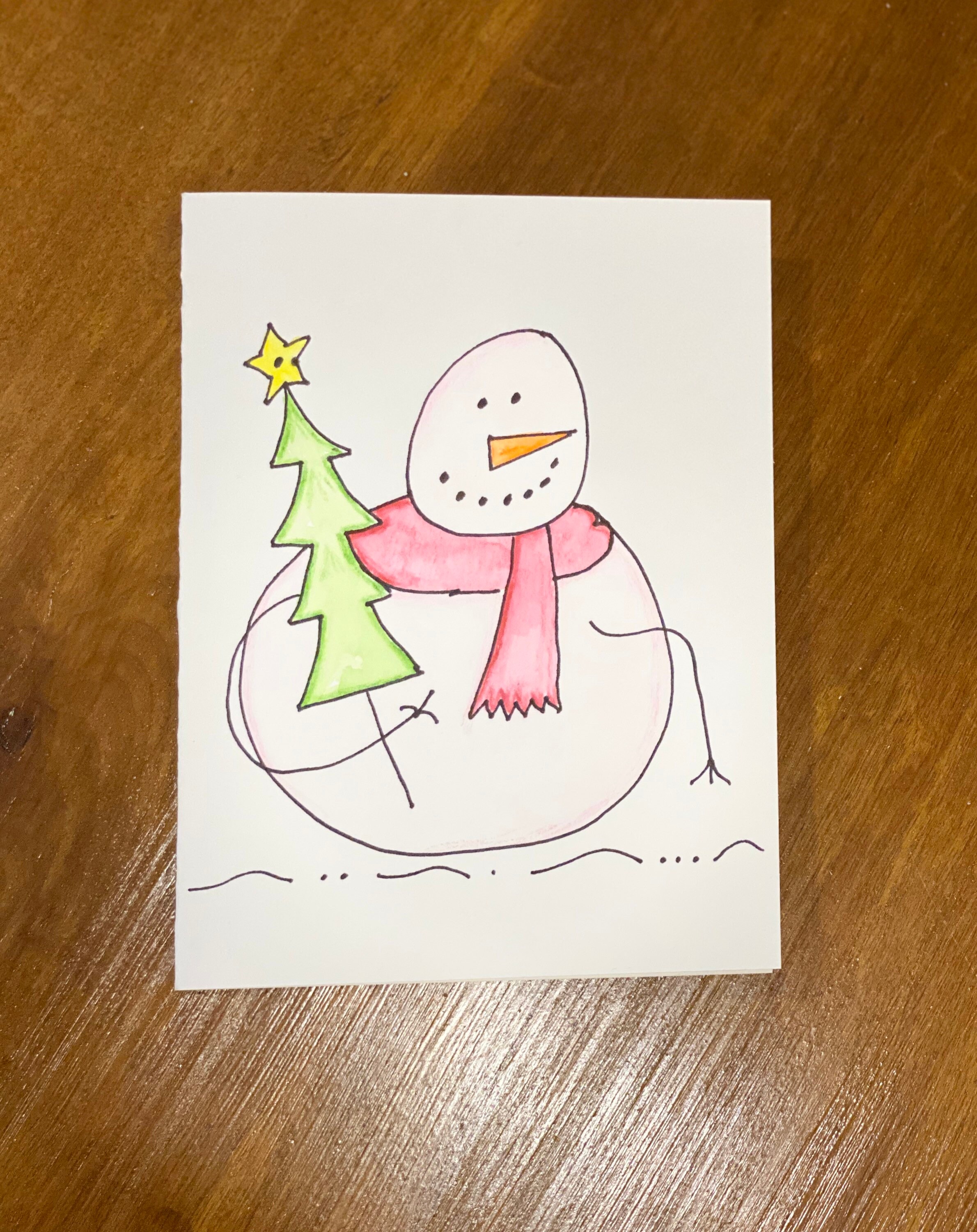 Christmas Card hand drawn and painted set of 6 | Etsy