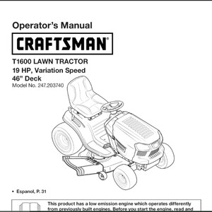 Craftsman T1600 LAWN TRACTOR Model No. 247.203740 & Model No. | Etsy