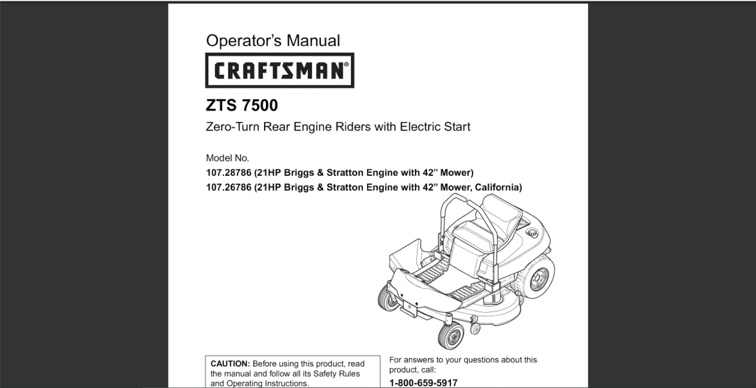 Craftsman ZTS 7500 Zero-Turn Rear Engine Riders with Electric | Etsy