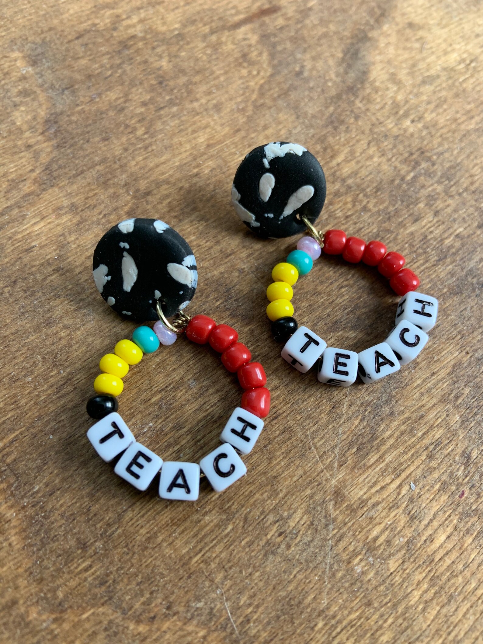 Teacher Beaded and Polymer Clay Earrings Etsy