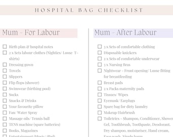 Hospital Bag Checklist - Printable/Downloadable