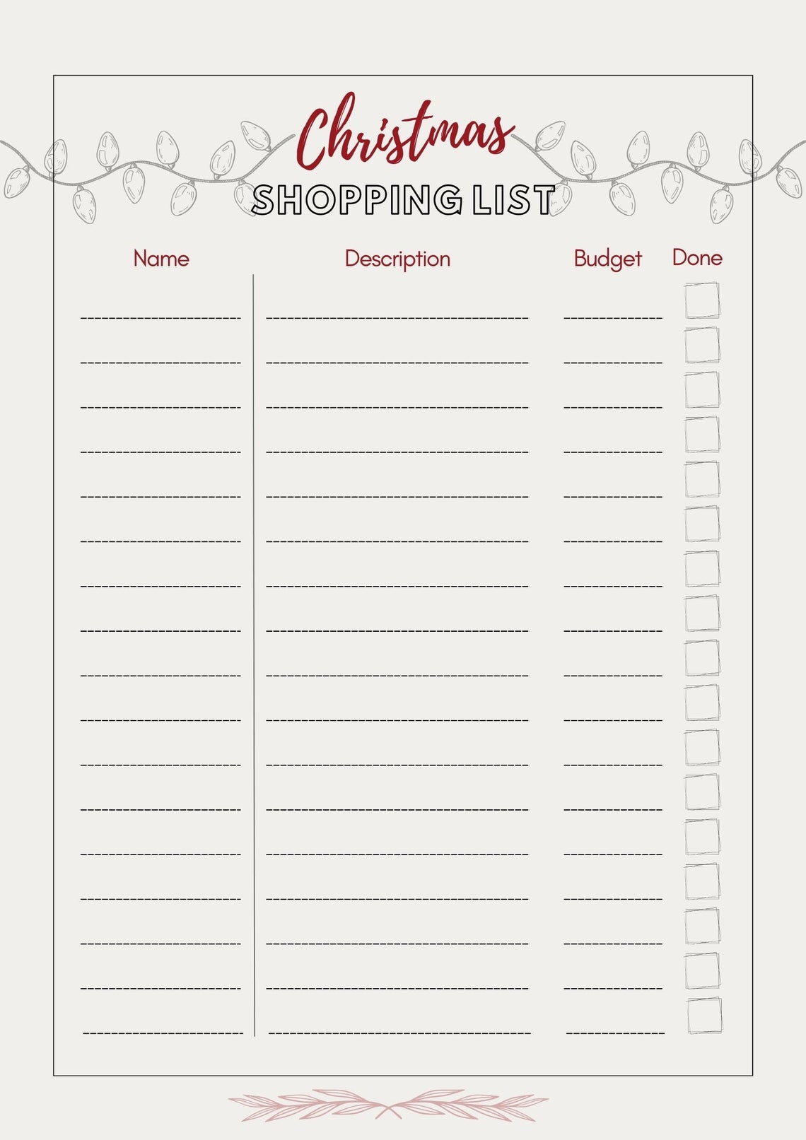 Christmas Shopping List Template Downloadable Etsy Christmas Shopping List Template Downloadable Etsy