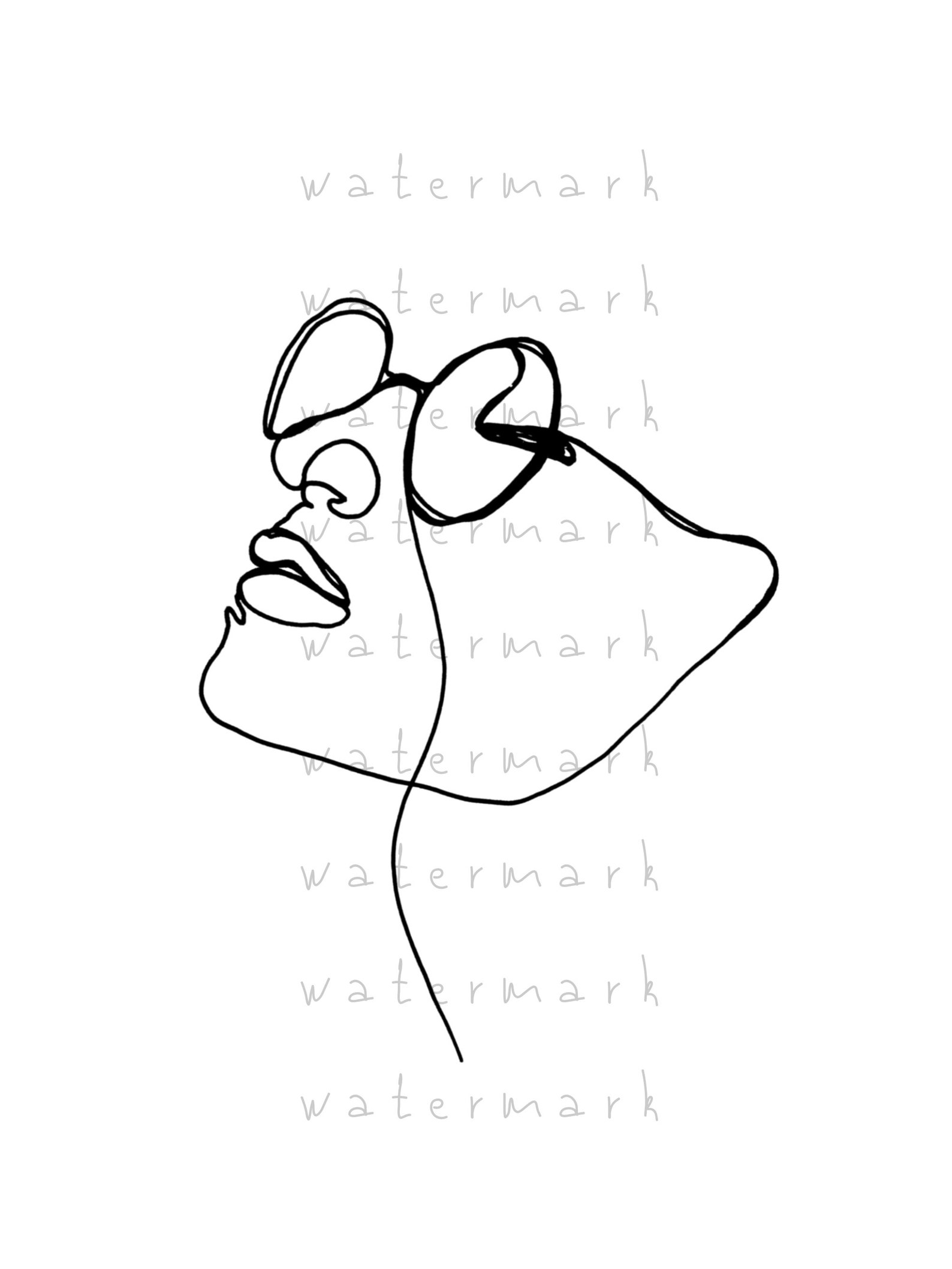 Woman Face Portrait Line Drawing Illustration Original | Etsy