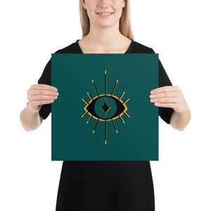 Moonrise &quot;Eye See You&quot; Single Eye Art Print, Peacock Color, Weird Art Print, Original Eye Art, Wall Decor Gift, Surrealist Poster, Occult