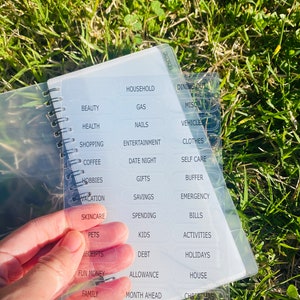 Peut inclure: Une feuille de plastique transparente avec des &eacute;tiquettes pour la budg&eacute;tisation et le suivi des d&eacute;penses. Les &eacute;tiquettes comprennent des cat&eacute;gories telles que les &eacute;piceries, le m&eacute;nage, les restaurants, la beaut&eacute;, la sant&eacute;, les achats, les loisirs, les v&ecirc;tements, le caf&eacute;, les sorties en amoureux, les soins personnels, les loisirs, les cadeaux, la marge de s&eacute;curit&eacute;, les vacances, les &eacute;conomies, les urgences, les soins de la peau, les d&eacute;penses, les factures, les animaux de compagnie, les enfants, les activit&eacute;s, les re&ccedil;us, les dettes, les vacances, l'argent de poche, l'allocation, la maison, la famille, le mois &agrave; venir, No&euml;l, Halloween, la Saint-Valentin et Thanksgiving.
