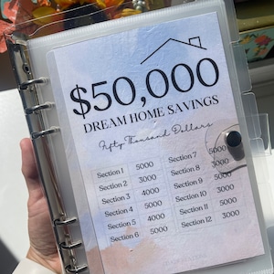 50,000 Dream House Savings Binder | A5 Binder House Downpayment | Savings Challenge for Dream Home House