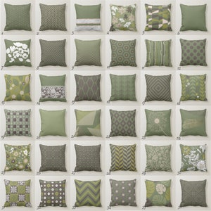 Housse de coussin vert olive : floral moderne, accent de feuilles, intérieur/extérieur