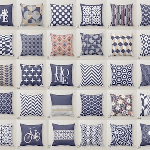Indigo Blue Throw Pillow Mix and Match Indoor Outdoor Decorative Zippered Cushion Cover Accent Sofa Couch Modern Bedding Coral Beige White