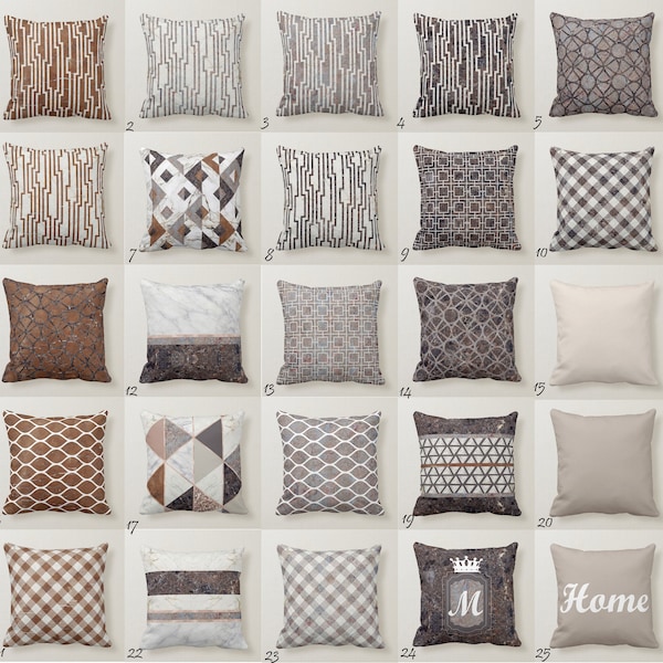 Marble Throw Pillow Mix and Match Indoor Outdoor Cushion Cover Modern Bedding Stone Beige Taupe Coffee Brown Ecru Tan Sand Gingham Greek Key