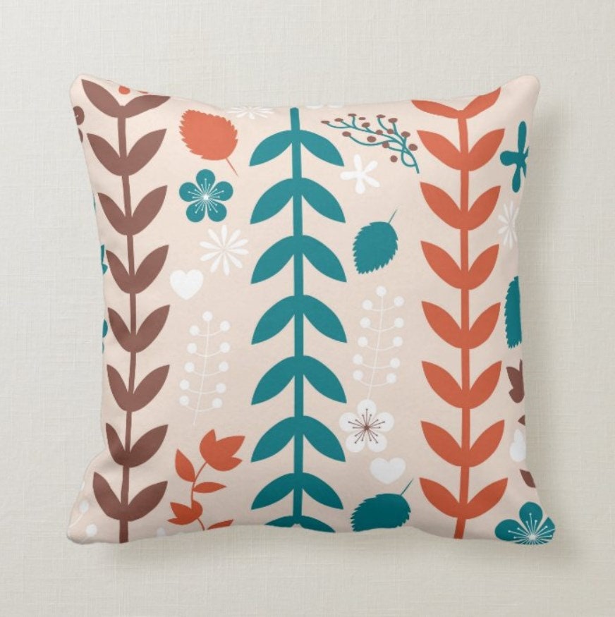 Rust Orange & Teal Throw Pillow Cover...