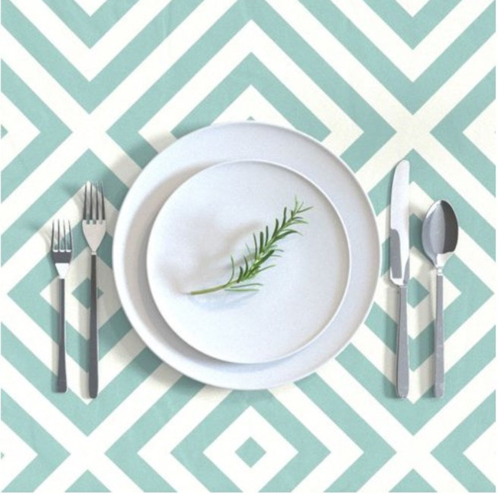 Geometric Duck Egg Table Runner, Square or Rectangular Tablecloth