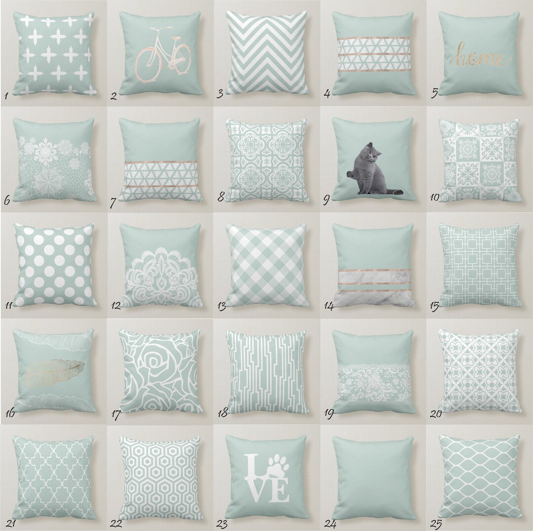 Mint Green Throw Pillow Mix and Match Indoor Outdoor Cushion Modern Bedding White Pistachio