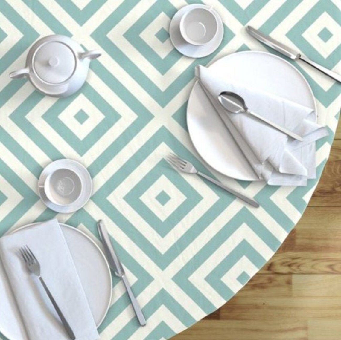 Geometric Duck Egg Table Runner Square or Rectangular Etsy