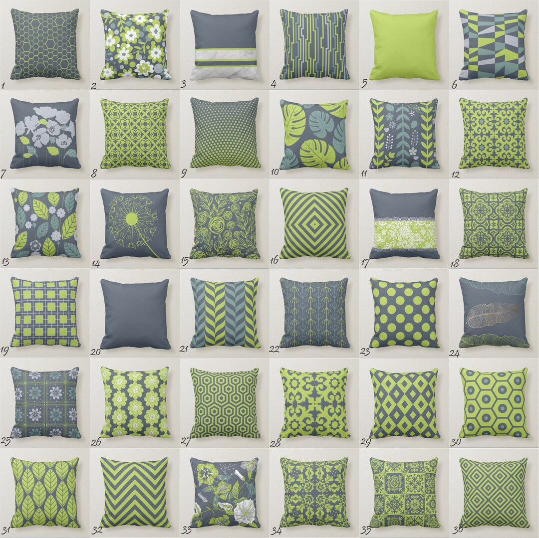 Lime Green Teal Throw Pillow Mix and Match Indoor Outdoor Decorative