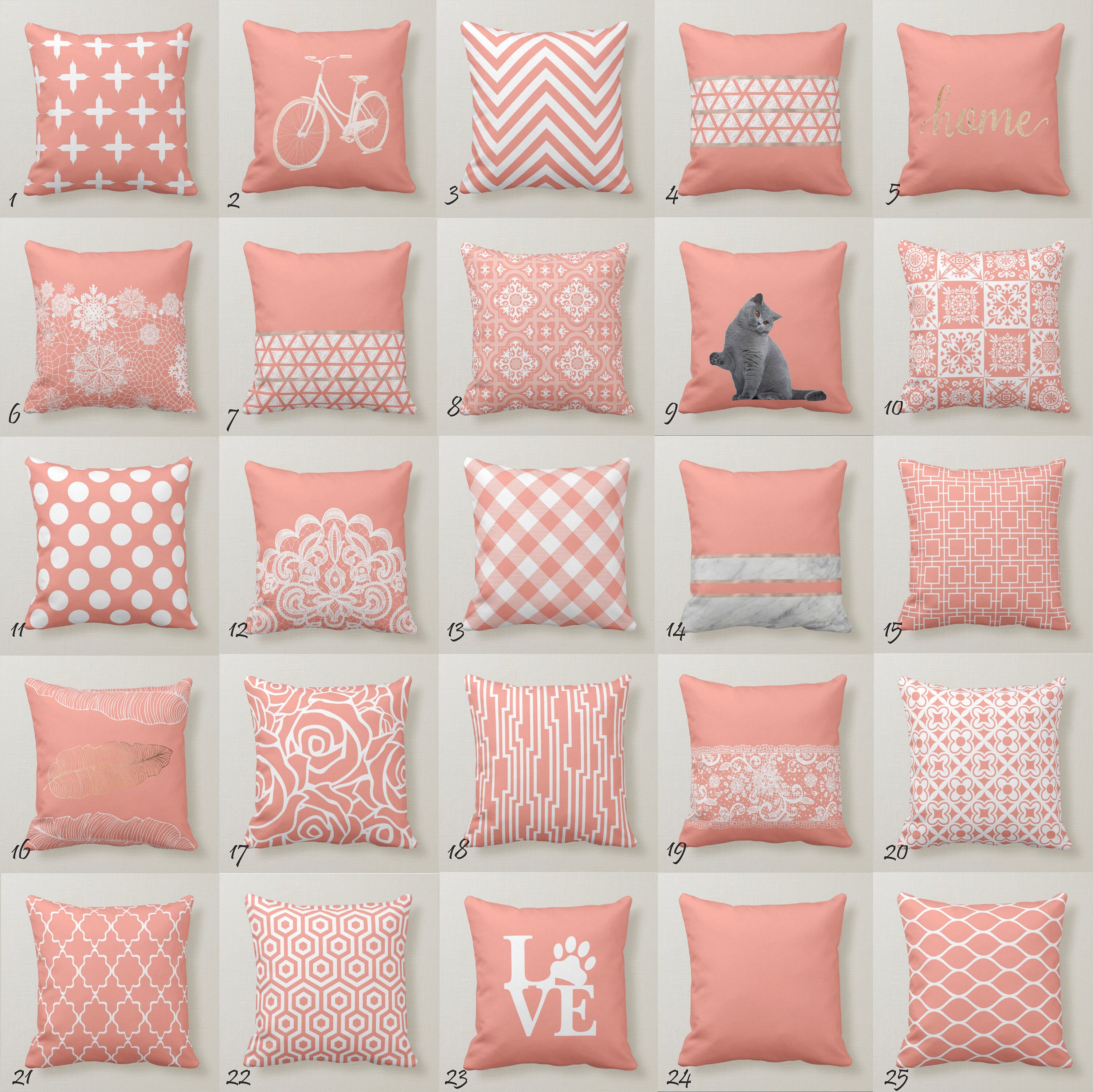 Coral Pink Throw Pillow Mix en Match Indoor Outdoor Etsy