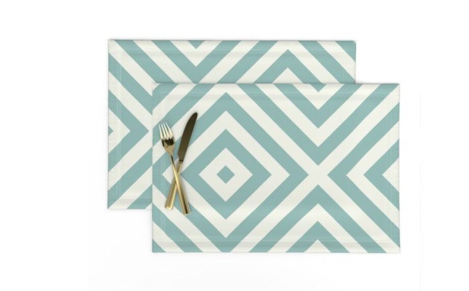 Geometric Duck Egg Table Runner, Square or Rectangular Tablecloth