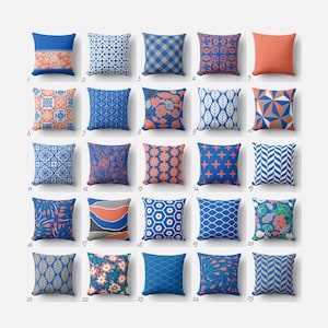 Cojín decorativo azul marino naranja óxido, combinable, para interior y exterior, con cremallera, para sofá, ropa de cama moderna, habitación infantil