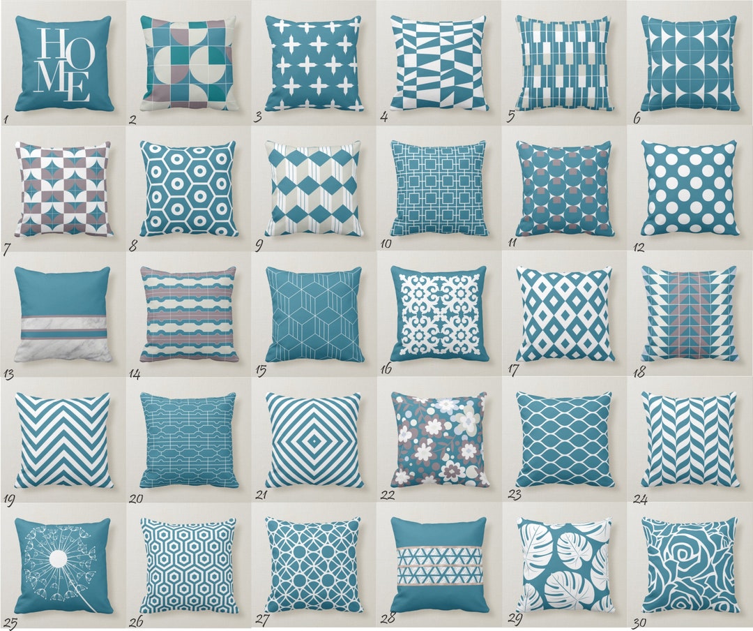 Teal Blue Throw Pillow Mix and Match Indoor Outdoor Decorative Zippered