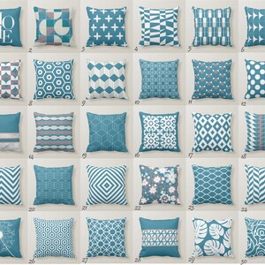 Teal Blue Throw Pillow Mix and Match Indoor Outdoor Decorative Zippered Cushion cover Accent Sofa Couch Modern Bedding Oriental Islamic Tile