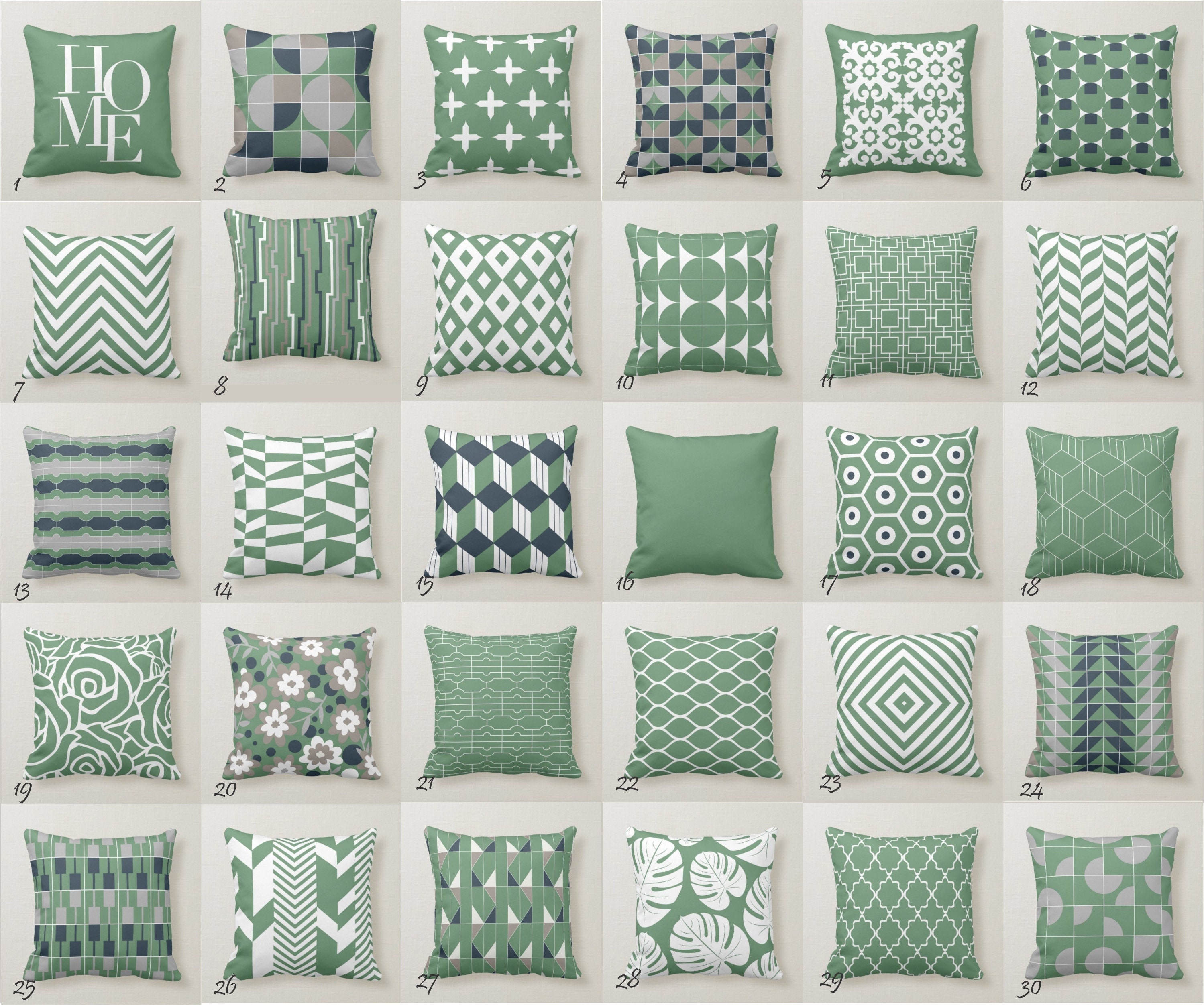 Olive Green Throw Pillow Mix and Match Indoor Outdoor Decorative Zippered Cushion Cover Accent ...