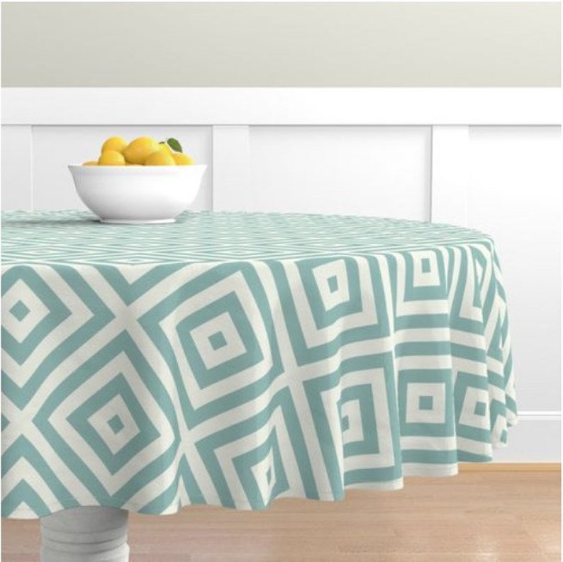Geometric Duck Egg Table Runner, Square or Rectangular Tablecloth