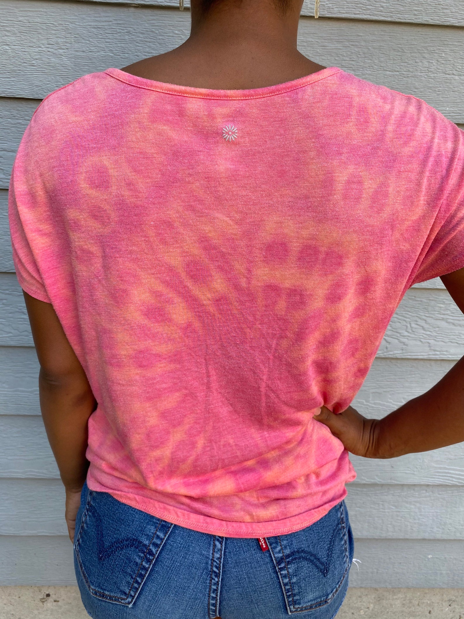 Pink, Bleach Dyed Vneck Tshirt Size M Etsy