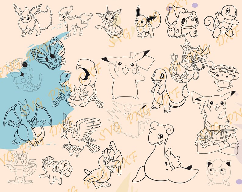 Pokemon outline svg png dxf Pokemon svg png dxf Pika | Etsy