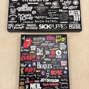 Set of 2 Classic Rock & Alternative Music Canvas Wall Art Print 20x12 12x12 The Beatles Bob Marley ACDC Kiss Iron Maiden Nirvana The Killers