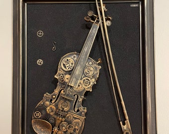 Steampunk Decor, Violin Gifts for Music Lovers, Modern Loft, Music Wall ...