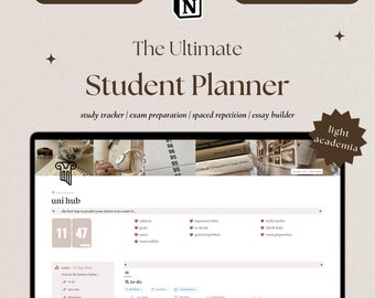 Student Planner Light Academia Notion Template | College Notion Dashboard | Student Notion Template | University Student Planner in Notion