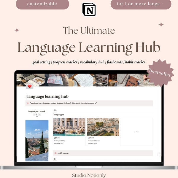 Language Learning Notion Template, Language Learning Planner, Language Journal, Language Learning Template, Language Learning Tracker