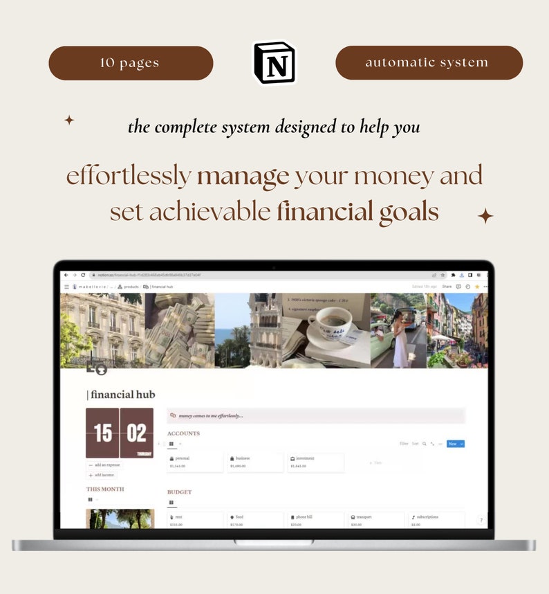 Plantilla de Notion Personal Finance Hub / Panel de control de dinero de Notion / Plantilla de Notion Financial Planner / Rastreador de gastos en Notion Budget Tracker imagen 3