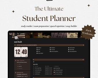 Student Planner Dark AcademiaNotion Template | College Notion Dashboard | Student Notion Template | University Student Planner in Notion