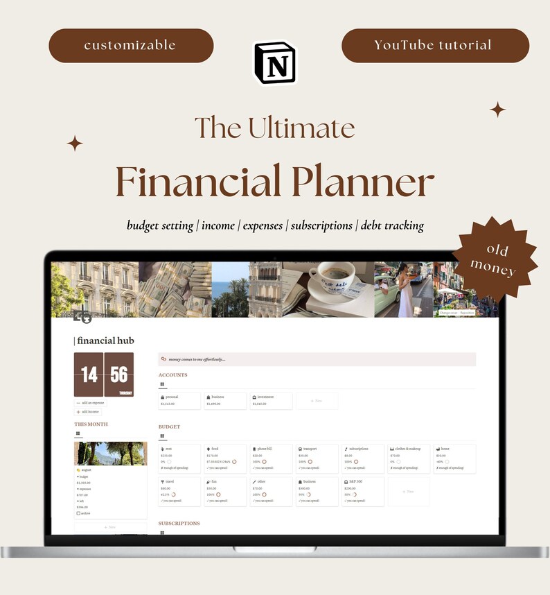 Plantilla de Notion Personal Finance Hub / Panel de control de dinero de Notion / Plantilla de Notion Financial Planner / Rastreador de gastos en Notion Budget Tracker imagen 1