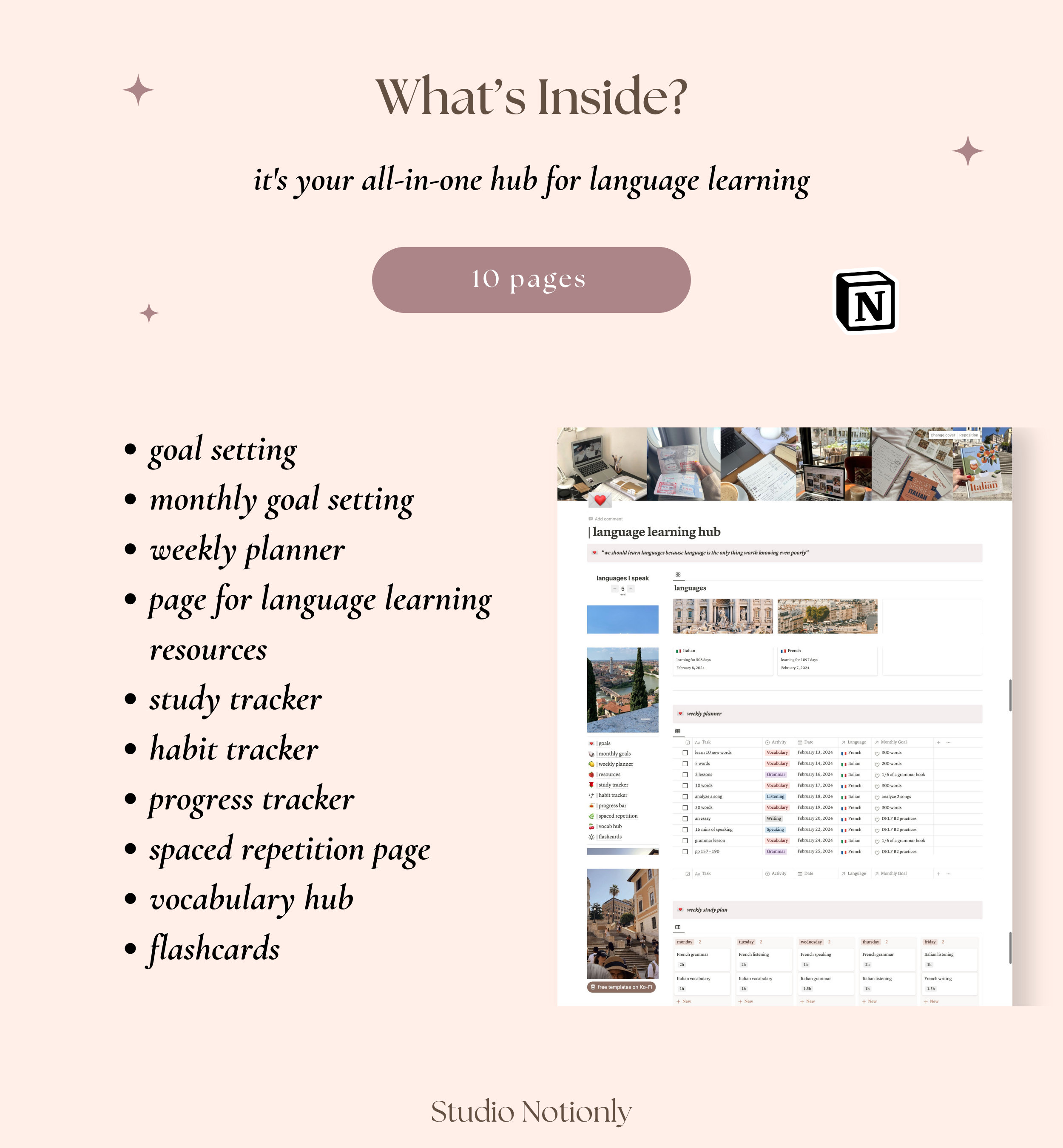 Language Learning Notion Template, Language Learning Planner, Language ...