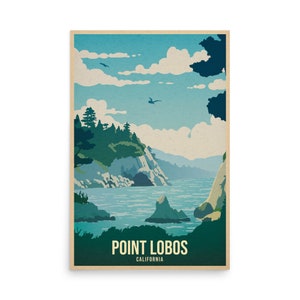 Afdrukbare Point Lobos California Travel Poster Art Wall Print Gift voor Book Lover Office of Dorm Room Decoration w/ Paper Texture