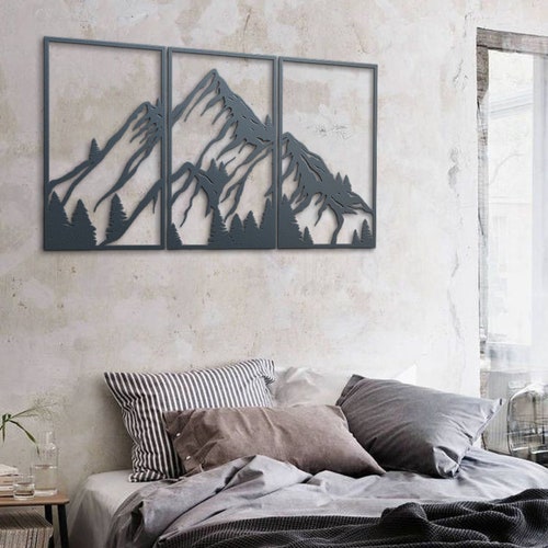 Mountain Wall Art Wood Mountain Panel Art Mountain Wall Etsy