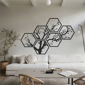 Honeycomb Wood Wall Decor Panels, Hexagon Wall Art, Hexagon Tree, Wood Wall Art Geometric, Hexagon Wood Wall Decor, Hexagonal Sign