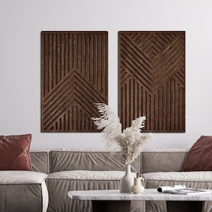 Geometric Wood Wall Art Set Of 2, Modern Large Wall Art, Wood Wall Decor Panel, Wall Decor For Living Room, Wooden Wall Decor Bedroom