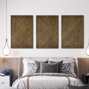 Wood Wall Art Geometric, Wall Decor Living Room Wood, Contemporary Wood Wall Art Set Of 3, Geometric Wall Panel, Contemporary Wood Art