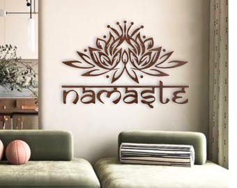 Arte mural de madera Namaste: decoración de meditación de yoga hecha a mano