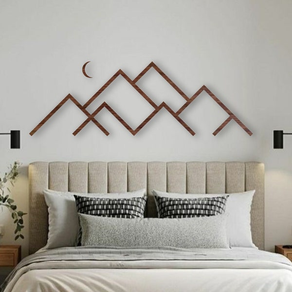 Berg Holz Wandkunst, minimalistische Berg Wandkunst, geometrische Linie Kunst, Housewarming Geschenk Dekor, extra große Holz Wandkunst