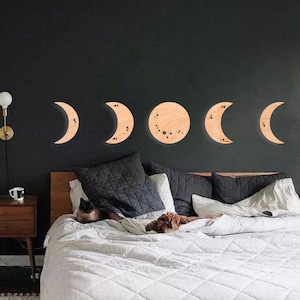Handmade Moon Phase Wood Wall Art: Lunar Cycle Boho Decor - Etsy