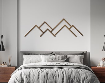 Mountain Wall Art Wood, Minimalist Mountain Wall Art, Living Room Wood Wall Art, Above Bed Wall Decor Modern, Modern Mountain Art