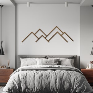 Berg Wandkunst Holz, Minimalistische Berg Wandkunst, Wohnzimmer Holz Wandkunst, Überbett Wanddeko modern, moderne Bergkunst